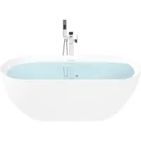Beliani Freistehende Badewanne Weiß Acryl 169 x 75 cm Oval Schmaler Rand mit Überlaufsystem Modernes Design Badezimmer