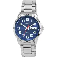 Q&Q Herrenuhr Edelstahl Edelstahlband, 5 bar, Datumsanzeige, D: 43 mm