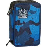 OEM Pennenetui mit 3 Fächern, Camo, Blau, inkl. Stiften
