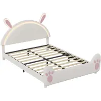 StarTech.com Kinderbett - Gepolstertes Hasenförmiges Kopfteil - LED-Beleuchtung - Lattenrost - Stauraum Unter Dem Bett - 90 x 200 cm - Weiß