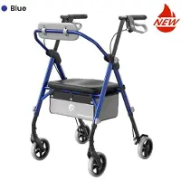 StarTech.com Faltbarer Rollator - Robuste Ausführung - Belastbarkeit 150 kg - Ergonomischer Sitz mit Lendenstütze - 5-fach verstellbare Armlehnen - Doppelbremsen - Blau