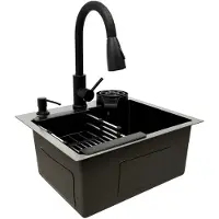 Merkloos Multifunktionale Schwarze Edelstahl-Küchenarmatur mit Ausziehbarer Brause