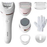 Philips 8000 series Epilator Series 8000 BRE730/10 Epilierer, nass und trocken, Pink, Weiß, 32 Pinzette, Depilation, Rasieren, Glättende Pedikürrolle, 70400 RPM, 32 Disks, Batterie