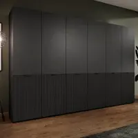 Ravio Modularer Kleiderschrank ZEN Schwarz Matt Rillenfront 6-türig Schrank