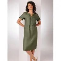 CREATION L PREMIUM Sommerkleid "Leinen-Kleid", Damen, Gr. 42, Normalgrößen, grün (khaki, meliert), Web, 100% Leinen, unifarben, knielang, Rundhals, Kleider Sommerkleid