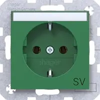 Hager WAS1136GR Steckdose SCHUKO mit Aufdruck“SV“, Beschriftungsfeld, Steckkl., A.x/C.x, grün gl