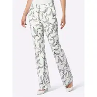 HEINE Webhose , Damen, Gr. 42, Normalgrößen, grau (ecru, schwarz, bedruckt), 98% Baumwolle, 2% Elasthan, bedruckt, geblümt, gemustert, mehrfarbig, lang, Hosen Webhose