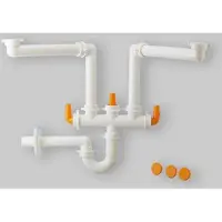 Lira Siphon-Ablauf für Waschbecken, platzsparend, 2-fach, Modell "Spazio 2", mit 1 1/2 Zoll Ablaufrohr aus PP, Durchmesser 40 mm
