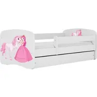 WFL GROUP Kinderbett Weiß 70x140 80x160 80x180 cm – mit Matratze, Rausfallschutz und Schublade – Jugendbett für Mädchen und Jungen – Stabil und Sicher – Prinzessin und Pferd – 180x80 cm