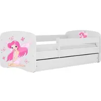 WFL GROUP Kinderbett Weiß 70x140 80x160 80x180 cm – mit Matratze, Rausfallschutz und Schublade – Jugendbett für Mädchen und Jungen – Stabil und Sicher – Fee und Schmetterlinge – 180x80 cm