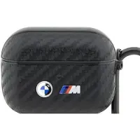 BMW BMAPWMPUCA2 AirPods Pro Schutzhülle, schwarz, Carbon-Optik, doppelter Metall-Logo