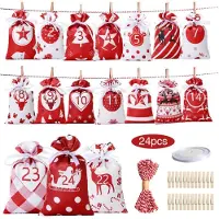 Sonstiges Adventskalender-Tüten 24 Tage Countdown Jutebeutel zum Aufhängen Rot 15x10 cm Satin