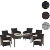 Mendler Poly-Rattan-Garnitur Halden, Gartenmöbel Balkon-Set Sitzgarnitur braun, Kissen creme