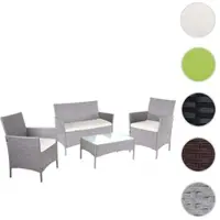 Mendler 2-1-1 Poly-Rattan Garten-Garnitur Halden, Sitzgruppe Lounge-Set Sofa grau, Kissen creme