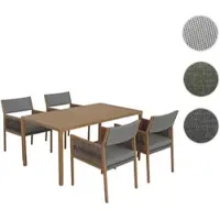 Mendler Garten-Essgarnitur HWC-Q12, Gartengarnitur Tisch+4xStuhl Sitzgruppe, Polyrattan Olefin (210 g/m²) dunkelgrau