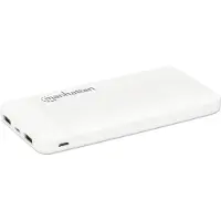 Manhattan Powerbank 10.000 mAh, Zwei USB-A-Ausgangsports (2,1 A und 1 A), zwei Eingangsports (USB-C und Micro-USB, jeweils 2 A), 10.000 mAh, weiß, 10000 mAh, Lithium Polymer (LiPo), Weiß