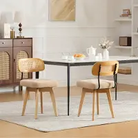 STILVORA Drehstuhl im 2er-Set, Küchenstuhl mit geflochtener Rückenlehne, Esszimmerstuhl mit gepolsterter Sitzfläche, Stuhl im Mid-Century-Stil
