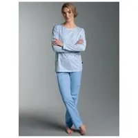 Trigema Schlafanzug "Pyjama Anzug mit "Punkt" Muster", Damen, Gr. S, blau (horizont), Single Jersey, 100% Baumwolle, Homewear-Sets Schlafanzug