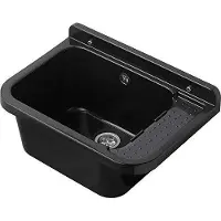 Aqbau Ausgussbecken Schwarz 50cm Waschbecken Waschtrog Spülbecken inkl. Ablaufgarnitur Ablauf