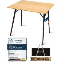 Kingcamp Campingtisch Bambus Klapptisch höhenverstellbar 80x60cm belastbar 80kg mit Tragetasche