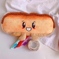 Markenlos Federmäppchen aus Plüsch in Brotform, Kawaii, weich, braun und gelb