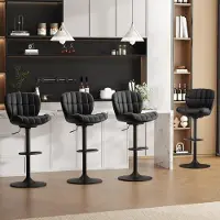Sonstiges Barhocker 4er Set höhenverstellbar Kunstleder 360° drehbar mit Rückenlehne und Fußstütze Schwarz