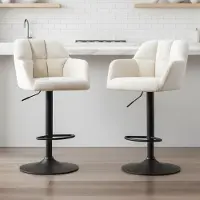 Sonstiges Barhocker 2er Set Samt mit Armlehne höhenverstellbar drehbar Fußstütze Beige