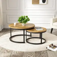 Hawthyhome Beistelltisch Set 2 Stück rund Holz mit Metallrahmen Braun 60x45cm & 45x40cm