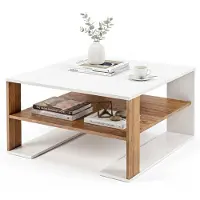 Costway Rechteckiger Couchtisch, Wohnzimmertisch mit Ablage, Wohnzimmertisch mit Stauraum, Sofatisch mit Füßen, Beistelltisch für Wohnzimmer & Büro