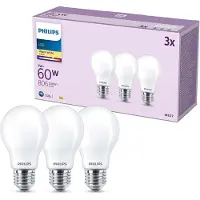 Philips Filament-Lampe Milchglas 60W A60 E27 x3, 7 W, 60 W, E27, 806 lm, 15000 h, Warmweiß