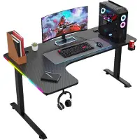 Avalo Gaming Schreibtisch - 160x100x75 cm - L Förmig Eckschreibtisch - Spieletisch mit LED-Beleuchtung - Tisch - Schwarz