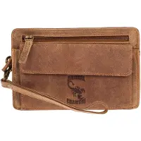 Christian Wippermann Große Herren echt Leder Handgelenktasche Herrenhandtasche Tasche Doppelkammer Tan