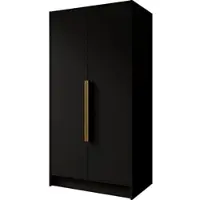 WFL GROUP Kleiderschrank im Skandi-Stil – Drehtüren mit Goldene Metallgriffe – 100 cm Breit Garderobenschrank mit viel Stauraum für Ankleide – Schwarz