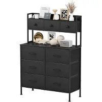 Sonstiges Kommode 9 Schubladen Schwarz Holzplatte Stoffschubladen 85x35x130 cm
