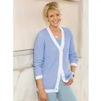 Sieh an! Strickjacke CLASSIC BASICS, Damen, Gr. 48, himmelblau, ecru, gemustert, 100% Baumwolle, gemustert, mehrfarbig, Strickjacken Strickjacke