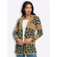 Sieh an! Strickjacke SIEH AN "Jacquard-Strickjacke Jacquardstrickjacke im Mustermix", Damen, Gr. 54, braun (camel, graphit, gemustert), Jacquard, , Modisch, Strickjacken Strickjacke
