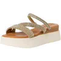 Tamaris Damen Plateau Mules Textil Keilabsatz Sommer; LIGHT GOLD/metallic; 40 EU