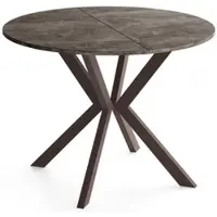 WFL GROUP Esstisch Valeo – Ausziehbar – Runde, Laminierte Tischplatte – Braune Metallbeine – Moderner Stil – Beton Dunkelgrau – 100-140/100/76 cm