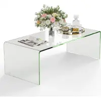 B2X Couchtisch Glastisch U-förmiger Beistelltisch aus Gehärtetem Glas 108 x 50 x 35 cm