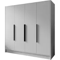 WFL GROUP Kleiderschrank im Skandi-Stil – Drehtüren mit Schwarze Metallgriffe – 200 cm Breit Garderobenschrank mit viel Stauraum für Ankleide – Weiß