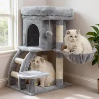 Merkloos HCT009SW Kratzbaum - 75 cm hoch mit Hängematte und Spielzeug