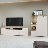 Lomadox Wohnwand in Beige & Eiche mit Lowboard & Highboard, 2-teilig - CARMONA-129