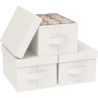 Merkloos Faltbare Aufbewahrungsboxen mit Deckel, 3 Stück Beige