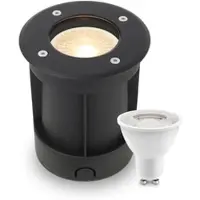 Longlife LED LED Bodeneinbaustrahler Schwarz rund 230V IP67 - Leuchtmittel: GU10 4W 2700K - A...