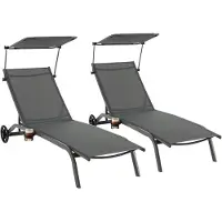KOMFOTTEU Sonnenliege, Liegestuhl mit verstellbarer Rücklehne & Sonnenschutz, Gartenliege mit Rädern & Getränkehalter, Strandliege aus atmungsaktivem Gewebe, Sonnenliege für Pool & Terrasse & Strand