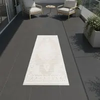 Carpetia Teppich Beige Creme mit grafischem Vintage Design In & Outdoor Größe - 80 x 150 cm
