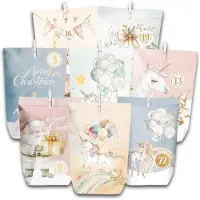 Sonstiges Adventskalender Bastelset 28 Papierbeutel mit Zubehör Aquarell-Einhorn Motiv