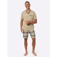 Sieh an! Shorty SIEH AN "Shorty Shorty im Karo-Muster", Herren, Gr. 52, beige (beige, kariert), V-Ausschnitt, Homewear-Sets Shorty