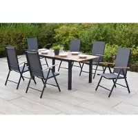 Merxx Garten-Essgruppe "Valenza", braun (grau, grau, graphit), B:57,5cm H:105cm T:66cm, Aluminium, Polyester, Sitzmöbel-Sets, Garten-Essgruppe, inkl. 6 Klappsessel, 1 Ausziehtisch