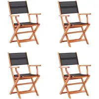 Markenlos 4 klappbare Gartenstühle aus massivem Eukalyptusholz mit schwarzem Textilene-Sitz, Natur/Schwarz, 54 × 61 × 89 cm für Terrasse und Balkon